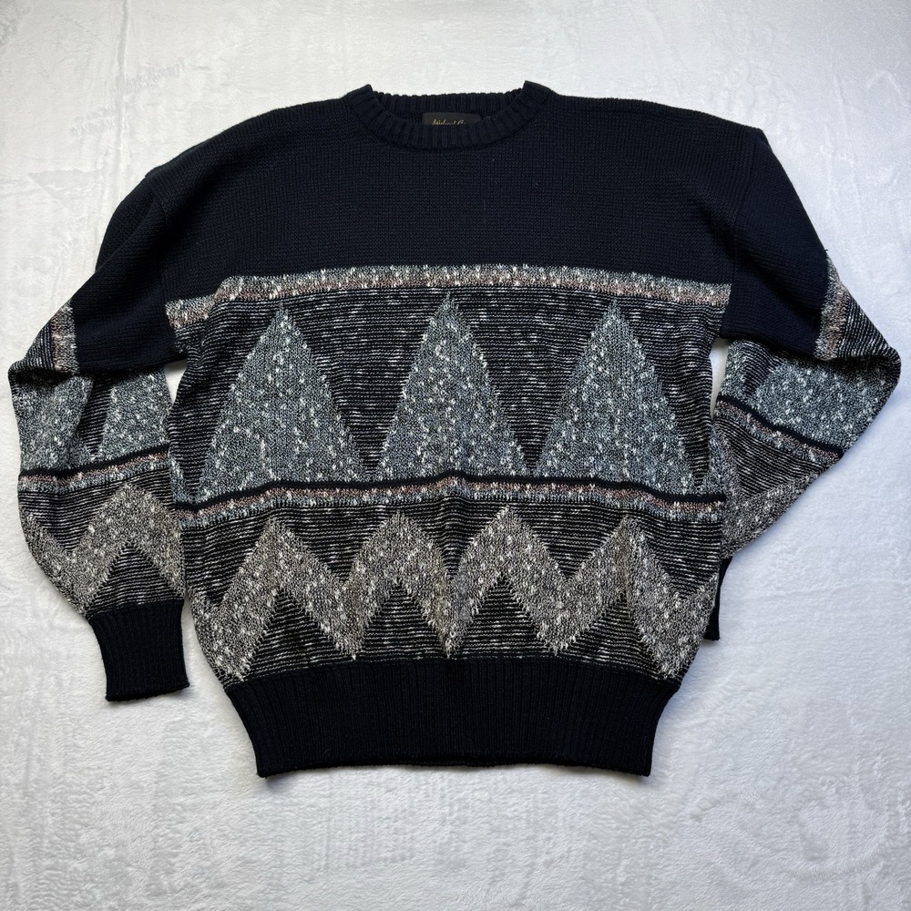 VTG 80s 90s Michael Gerald Sweater Mens Large Abstract Knit Grandpa Sweater
